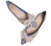 Sailing LU Ballerinas mit Knoten für Damen, Bequeme Flache Damenschuhe, Spitze Zehenpartie, zum Hineinschlüpfen, Loafer-Schuhe für Damen, elegant, R Blau, 39.5 EU