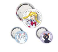 ABYstyle Set mit 3 Badges Sailor Moon Luna & Artemis - offizielles Produkt - Durchmesser 5 cm & 3,2 cm - Soft-Touch-Oberfläche
