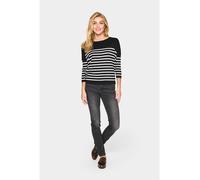 Strickpullover SAINT TROPEZ "MilaSZ R-neck Stripe", Damen, Gr. M, schwarz (schwarz mila stripe), Feinstrick, Obermaterial: 80% Viskose, 20% Polyacryl, gestreift, bequem normal, Rundhals, Pullover Stri