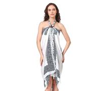 SAIVONA Sarong Pareo Damen Mandala Fransen Viskose Strandtuch Wickeltuch Wickelrock Strandrock Wickeltuch Bikini Cover Up für Badeanzug - Weiß Schwarz Boho Flower Blume