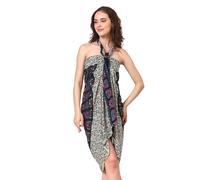 SAIVONA Sarong Pareo Damen Mandala Fransen Viskose Strandtuch Wickeltuch Wickelrock Strandrock Wickeltuch Bikini Cover Up für Badeanzug - Schwarz Bunt Pfau