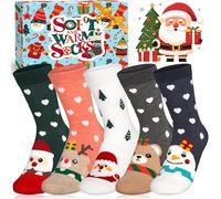 SaiXuan Weihnachtssocken, 5er Pack Bunte Socken, Lustige Socken mit Weihnachten Motiv, Wintersocken Damen mit Geschenkbox, Kuschelsocken, Warme Damen-socken, Tiermuster, 36-41