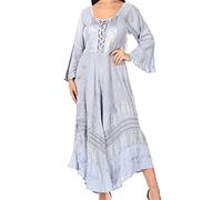 Sakkas 15223 - Mirabel Stonewashed Korsett Stil Floral Emboridery Kimono Ärmel Kleid - Babyblau - L/XL