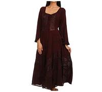 Sakkas 15223 - Mirabel Stonewashed Korsett Stil Floral Emboridery Kimono Ärmel Kleid - Burgundy - L/XL