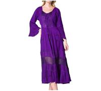 Sakkas 15223 - Mirabel Stonewashed Korsett Stil Floral Emboridery Kimono Ärmel Kleid - Dark Purple - 1X / 2X
