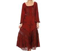 Sakkas 15223 - Mirabel Stonewashed Korsett Stil Floral Emboridery Kimono Ärmel Kleid - rot - 1X / 2X