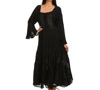 Sakkas 15223 - Mirabel Stonewashed Korsett Stil Floral Emboridery Kimono Ärmel Kleid - Schwarz - 1X / 2X