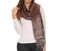 Sakkas 16117 - Breiter Reiley Lange Blumenmuster Patterened Fringe Pashmina-Schal/Schal - Navy/Brown - OS