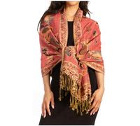 Sakkas 16126 - Liua Langer, breiter, gewebter, gemusterter, mehrfarbiger Pashmina-Schal/Schal - Koralle - OS