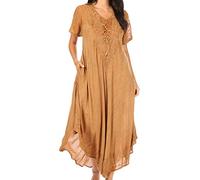 Sakkas 16603 - Egan Lange gestickte Kaftan Kleid/Abdeckung mit gestickten Kappen Ärmeln - Kaffee - OS