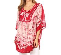 Sakkas 17030 - Lynda Two Tone Batik gestickte Palme Bauer Top/Poncho - Rot - OS