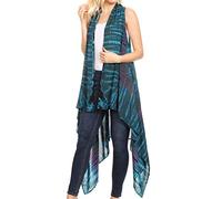 Sakkas 174523 - Ivana Damen - Übergroße, ärmellose Strickjacke mit offener Vorderseite in Tie Dye - Teal - OS