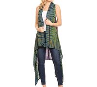 Sakkas 174523 - Ivana Übergroßer drapierter ärmelloser Cardigan mit offener Vorderseite für Damen in Tie Dye - Grün - OSP