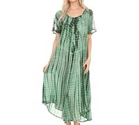 Sakkas 17601 - Yasmin Abbindebatik gestickte Sheer mit Flügelärmeln Sundress | Cover Up - Grün - OS