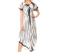 Sakkas 17601 - Yasmin Tie Dye Bestickte Transparente Flügelärmeln Sommerkleid | Vertuschen - Schwarz/Weiß - OS