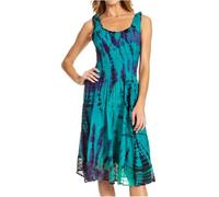 Sakkas 181476 - Alba Frauen Weg von der Schulter Smock Ruffle Midi Kleid Tie Dye & Stickerei - Grün - OS