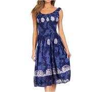 Sakkas 181476 - Alba Women's Off The Shoulder Smock Ruffle Midi Dress Tie Dye & Embroidery - 47-Navy - OS