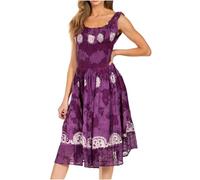 Sakkas 181476 - Alba Women's Off The Shoulder Smock Ruffle Midi Dress Tie Dye & Embroidery - 47-Purple - OS