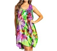Sakkas 191476 - Artemi Women Casual Short Tie-Dye ärmelloses, Loses Trägerkleid überziehen - 191477-GreenPurple - OSP