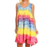 Sakkas 191476 - Artemi Women Casual Short Tie-Dye ärmelloses, Loses Trägerkleid überziehen - TurqYellow - OSP