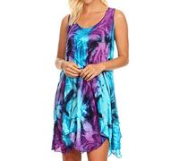 Sakkas 191476 - Artemi Women Casual Short Tie-Dye Ärmelloses, Loses Trägerkleid vertuschen - 191477-Gelbpurpur - OSP