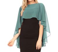 Sakkas 1921 - Anya Women's Soft Chiffon Wedding Bridesmaid Bridal Cape Wrap Bolero Shrug - Steel Blue - OS