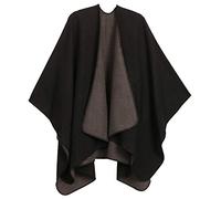 Sakkas 1930 - Mari Frauen Reversible Large Poncho Shawl Wrap Schal Cape Ruana Blanket - Schwarz - OS