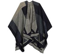 Sakkas 1930 - Mari Frauen Reversible Large Poncho Shawl Wrap Schal Cape Ruana Blanket - TetrisGrayBlack - OS