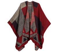 Sakkas 1930 - Mari Frauen Reversible Large Poncho Shawl Wrap Schal Cape Ruana Blanket - TetrisRedBlue - OS