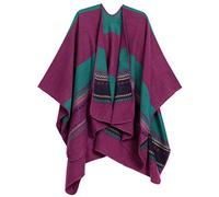 Sakkas 1930 - Mari Frauen Reversible Large Poncho Shawl Wrap Schal Cape Ruana Blanket - Violet Turquoise - OS