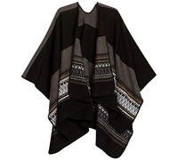 Sakkas 1930 - Mari Frauen Reversible Large Poncho Shawl Wrap Schal Cape Ruana Decke - Schwarz Grau - OS