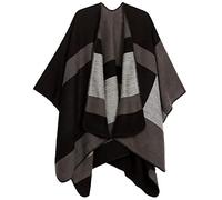 Sakkas 1930 - Mari Frauen Reversible Large Poncho Shawl Wrap Schal Cape Ruana Decke - StripeBlackGray - OS