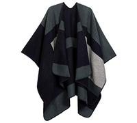 Sakkas 1930 - Mari Frauen Reversible Large Poncho Shawl Wrap Schal Cape Ruana Decke - StripeSteelBlue - OS