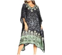 Sakkas 2025 - Clementine Damen Tie Dye Kaftan Kleid/Cover Up Beach Kaftan Boho Sommer - 35-BlackMint - OS
