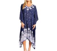 Sakkas 2025 - Clementine Damen Tie Dye Kaftan Kleid/Cover Up Beach Kaftan Boho Summer - 35-NavyWhite - OS