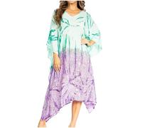 Sakkas 2027 - Clementine Third Damen Tie Dye Kaftan Kleid/Cover Up Strand Kaftan Sommer - 44-PurpleGreen - OS