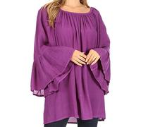 Sakkas 2365 - Anna Casual Flowy Wide Neck 3/4 Hülse Light Sommer Boho Bluse Top - Lila - OS