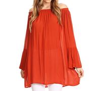 Sakkas 2365 - Anna Lässig Flowy Weithals 3/4 Hülse Helle Sommer Boho-Bluse Top - Rust orange - OS