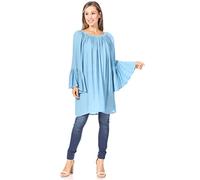 Sakkas 2365 - Anna Lässige Flowy Wide Neck 3/4 Hülle Light Sommer Boho Bluse Top - Blau - OS