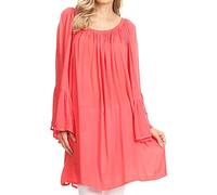 Sakkas 2365 - Anna Lässige Flowy Wide Neck 3/4 Hülle Light Sommer Boho Bluse Top - Coral - OS