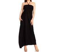 Sakkas 5026 Bequemes Jersey-Feeling Einfarbig gesmoktes Mieder String Neckholder Maxi/Langes Kleid - Schwarz - XX-Large