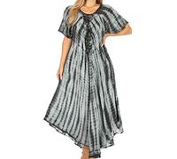Sakkas 60SE Melika Abbindebatik Kaftan Kleid - Schwarz/Grau - OS