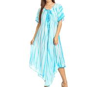 Sakkas 60SE Melika Abbindebatik Kaftan Kleid - Turquoise - One Size