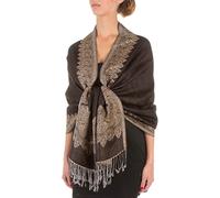 Sakkas 70" x 28" Boderder Pattern doppelschichtiger Pashmina Feel Schal/Stola - Dark Chocolate