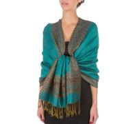 Sakkas 70" x 28" Boderder Pattern doppelschichtiger Pashmina Feel Schal/Stola - Sea Green