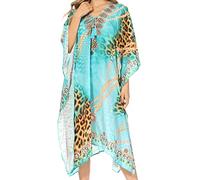 Sakkas P2 - Kristy Long Tall Leichtes Kaftan Kleid/Cover mit V-Ausschnitt Juwelen - 17115-TurqOrange - OS