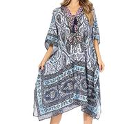 Sakkas P2 - Kristy Long Tall Leichtes Kaftan Kleid/Cover mit V-Ausschnitt Juwelen - 17116-NavyBlue - OS