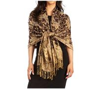 Sakkas Soft Seidiger doppellagiger Jacquard-Paisley-Pashmina-Schal/Wickeltuch/Schal - Schwarz/Gold