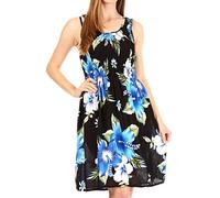 Sakkas TH2094 - Murni Damen Kleid mit lässigem Sommercocktail und elastischem, dehnbarem Blumendruck - B-Blau - OS