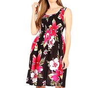 Sakkas TH2094 - Murni Frauen Casual Sommer Cocktail Elastic Stretchy Blumendruck Kleid - B-Pink - OS